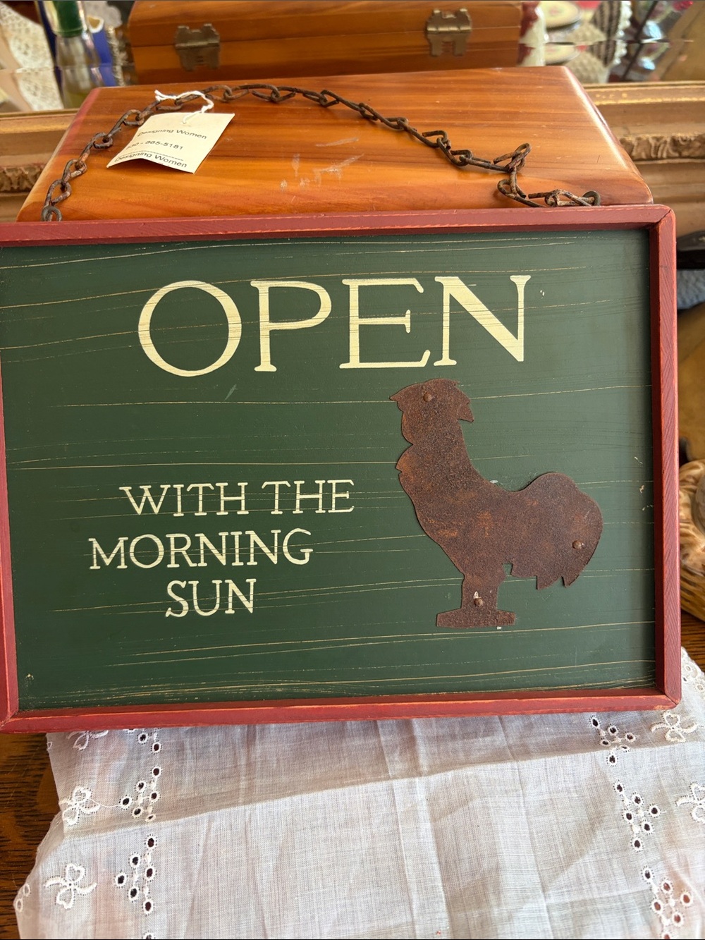 Open With the Morning Sun Rustic Green Morning Sign
